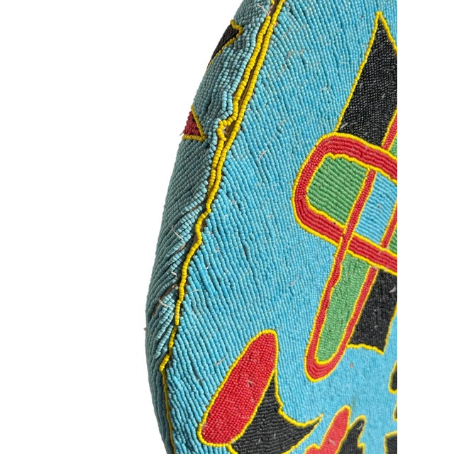 Turquoise African Yoruba Royal Hand Beaded Tribal Arm Chair With Floral Motif For Sale - Image 8 of 10