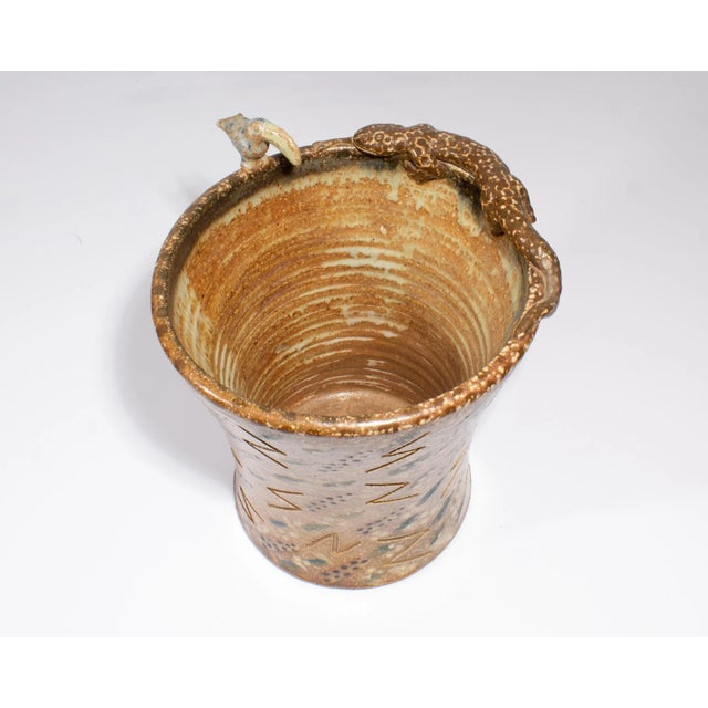 Ceramic Vintage Studio Pottery Vase With Salamander and Toucan For Sale - Image 7 of 9