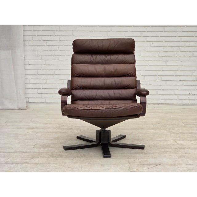 1970s Danish Swivel Armchair in Brown Furniture Leather from Georg Thams, 1970s For Sale - Image 5 of 18
