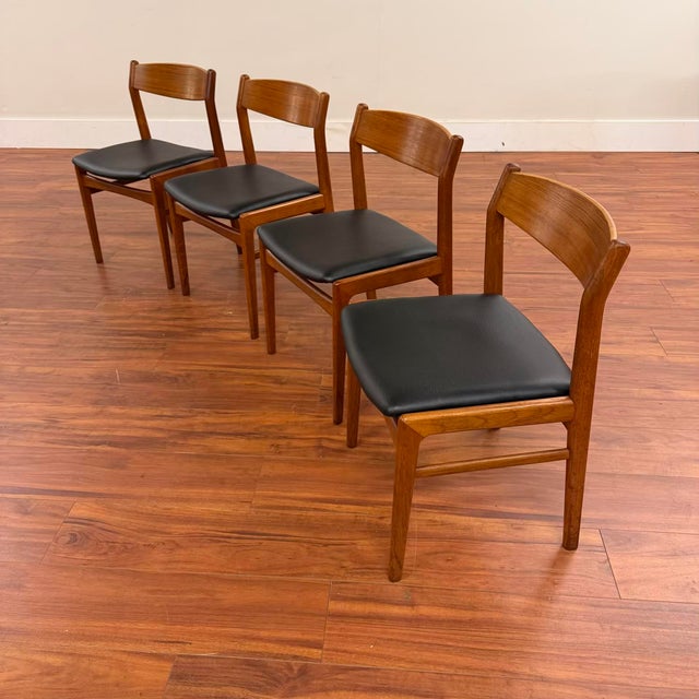 Mid-Century Modern Danish Teak Vintage Low Back Dining Chairs With New Foam and Vinyl - Set of 4 For Sale - Image 3 of 14