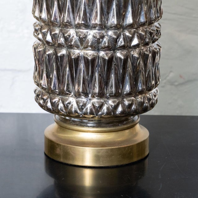 Pair of Hollywood Regency Style Mercury Glass Diamond Pattern Lamps For Sale - Image 11 of 12