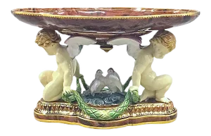 Antique Minton Majolica Cherub & Dove Tazza