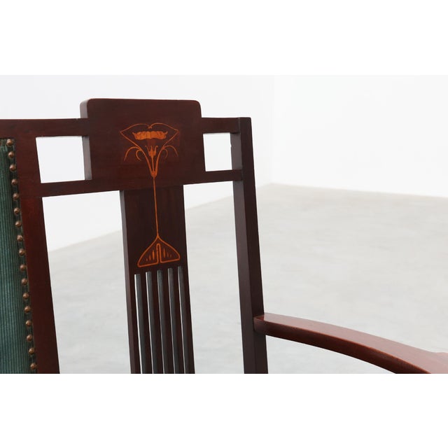 Art Nouveau Walnut Settee with Floral Marquetry, Belgium, 1890s For Sale - Image 3 of 15