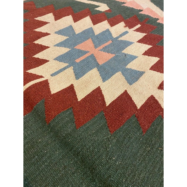 Rustic Vintage Handwoven Wool Flat Weave Fringed Turkish Rug For Sale - Image 3 of 6