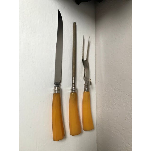 Vintage Butterscotch Bakelite Carving Set 3 Piece Chairish