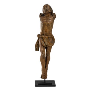 18th Century French Wooden Sculpture of Jesus on Metal Stand For Sale