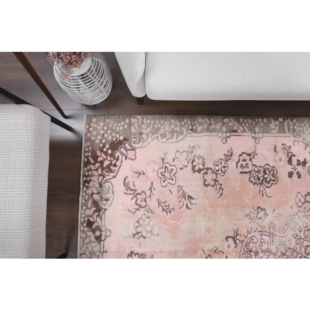 Vintage Turkish Hand-Knotted Wool Cotton Pink Area Rug For Sale - Image 10 of 11