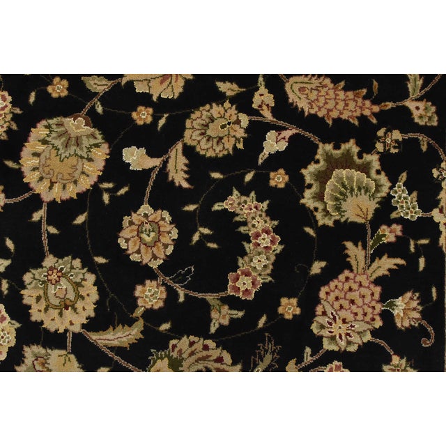 Tabriz Rug 7’9” X 9’10” Black Wool/Silk Traditional Hand-Knotted Oriental Carpet For Sale - Image 9 of 15