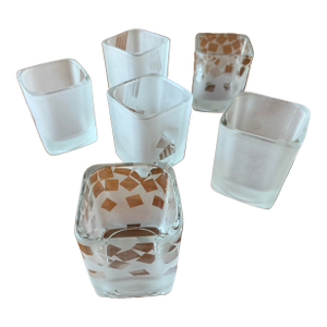 Late 20th Century Set of 6 Vintage Frosted Geometric Lowball Glasses by Robert McCandless