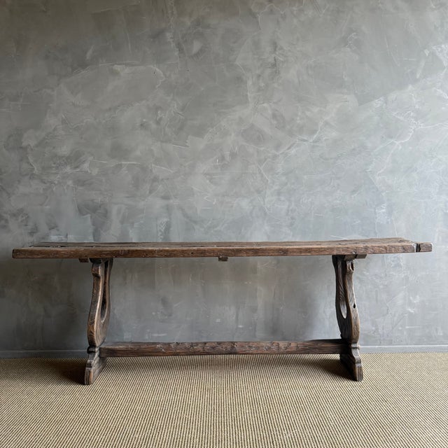 Rustic European Vintage Elm Wood Console 97" For Sale - Image 3 of 15