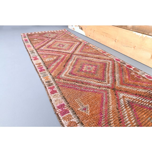 Vintage Coral-Red, Orange Turkish Hand-Knotted Runner For Sale - Image 6 of 9