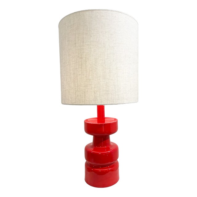 Mid-Century Red Ceramic Table Lamp, 1970s For Sale