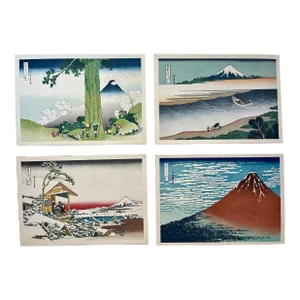 1980s Set of 4 Vintage Katsushika Hokusai Ukiyo Unframed Japanese Woodblock Prints