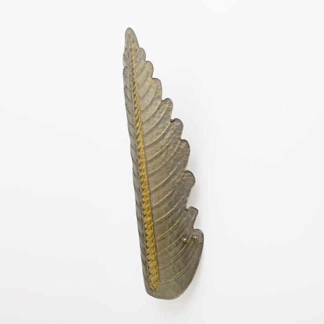 Mid-Century Modern Murano Glass Gold Yellow Big Leafs Sconces, 2000, Set of 2 For Sale - Image 4 of 9