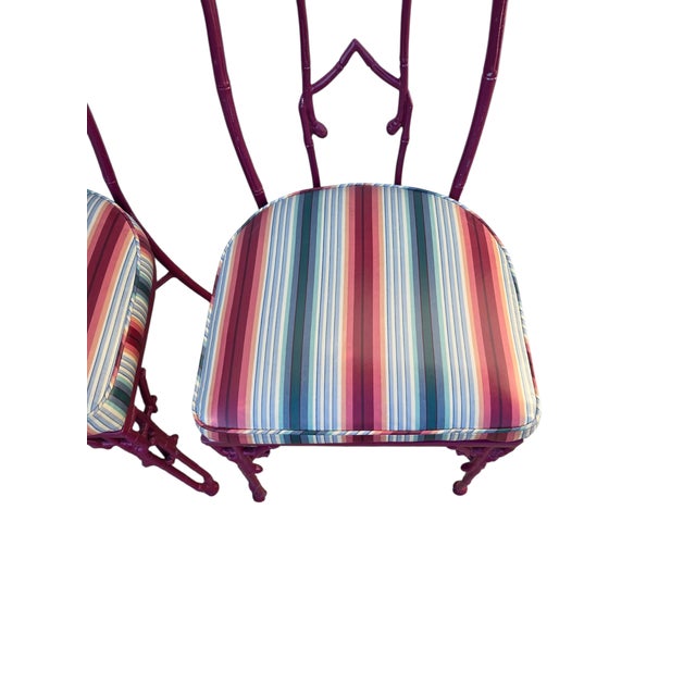 Magenta 2 Vintage Chinese Chippendale Regency Side Chairs Dining Aluminum Faux Bamboo For Sale - Image 8 of 14