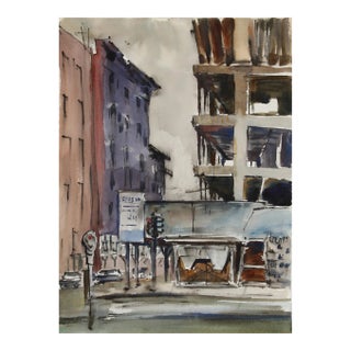 1950s "City Street 49" Watercolor Painting by Eve Nethercott For Sale
