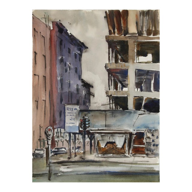 1950s "City Street 49" Watercolor Painting by Eve Nethercott For Sale