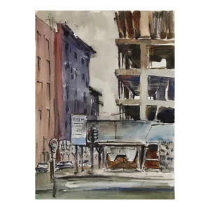 1950s "City Street 49" Watercolor Painting by Eve Nethercott