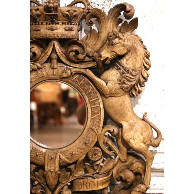 Mid 19th Century Mid-19th Century French Black Forest Bleached Oak Royal Coat of Arms Mirror For Sale - Image 5 of 11