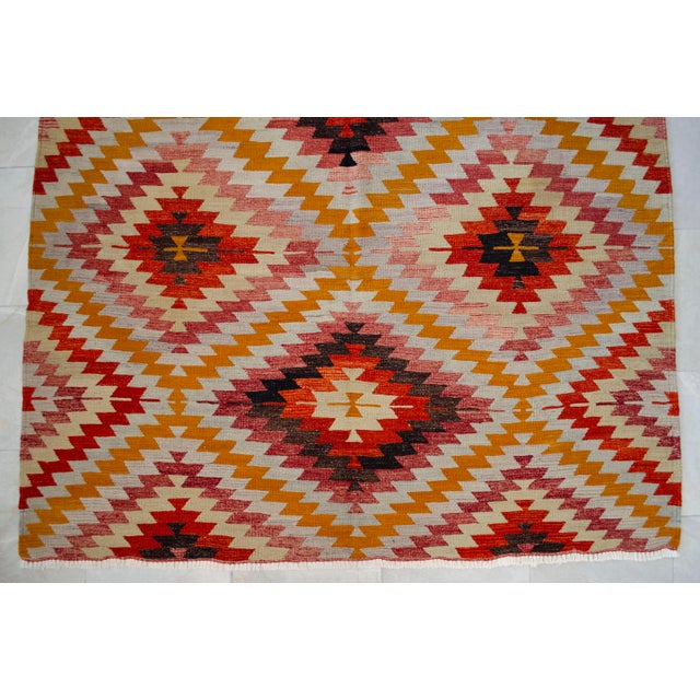 Terra Cotta Turkish Hand Made Barak Kilim Area Rug Diamond Design - 5′10″ × 9′6″ For Sale - Image 8 of 14