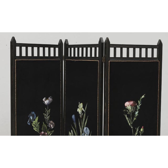 One of a kind Room Divider with three panels, all beautifully handpainted flowers on velvet, Edwardian / Arts & Crafts,...