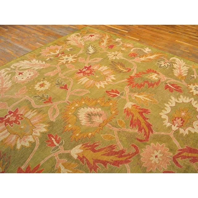 1890s Green Floral Antique Turkish Anatolian Oushak Rug 12'4" X 16'2" Handknotted Wool Carpet For Sale - Image 4 of 7