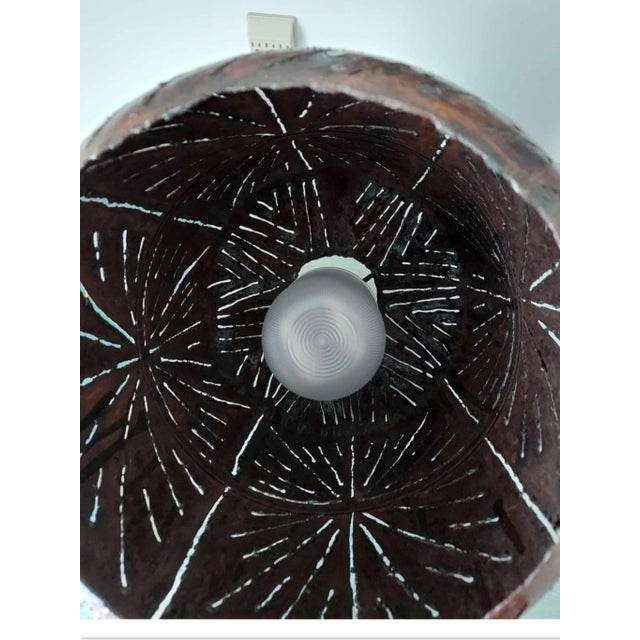 Brown Midcentury Brutalist Pierced Metal Pendant Light For Sale - Image 8 of 9