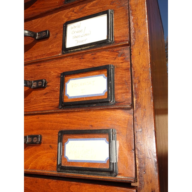 Wood Vintage 79" Tall Mid Century Modern File Cabinet ~ 18 Drawers For Sale - Image 7 of 12