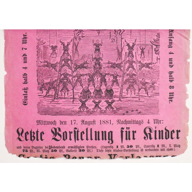 Paper 1881 German Circus Poster (Pink) - 'Circus O. Carré,' 'Eine Nacht in Peking (A Night in Peking)' (Pair) For Sale - Image 7 of 10