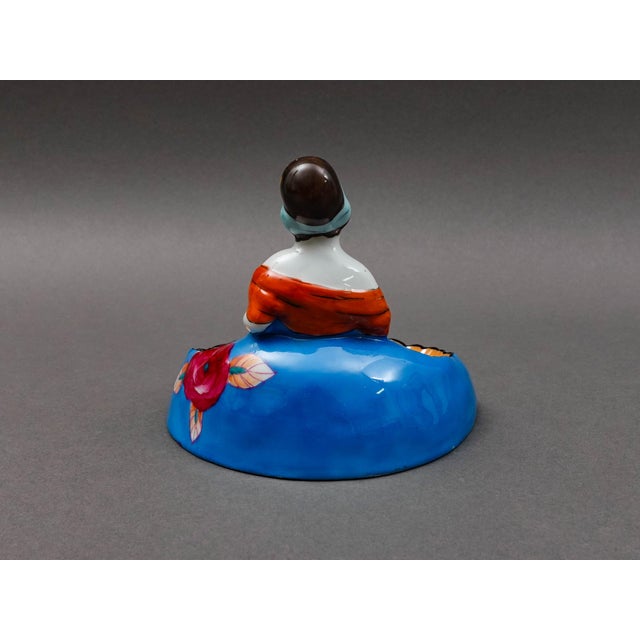 Art Deco Early 20th Century Noritake Japan Art Deco Hand Painted Lustre Figural Lady Porcelain Trinket Dish For Sale - Image 3 of 10