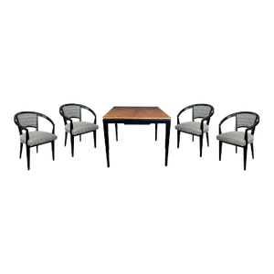 1950s Mid Century Baker Ebonized & Oak Game Table and Four Barrel-Back Chairs - Set of 5