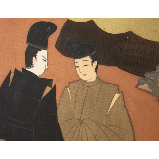 "The Tale of Genji" Early Shōwa Era Japanese Painted Silk Byobu Screen, C. 1930-1950s For Sale - Image 10 of 18