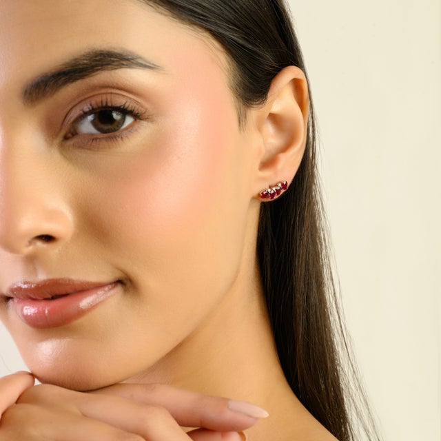 Art Deco Inspired Solid Silver Oval Ruby & Diamond Crawler Earrings- 2 Pieces For Sale - Image 4 of 11