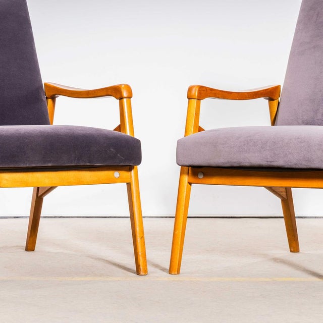 Lounge Chair in Grey Cotton Velvet and Beech by Jaroslav Smidek, 1950s For Sale - Image 4 of 10