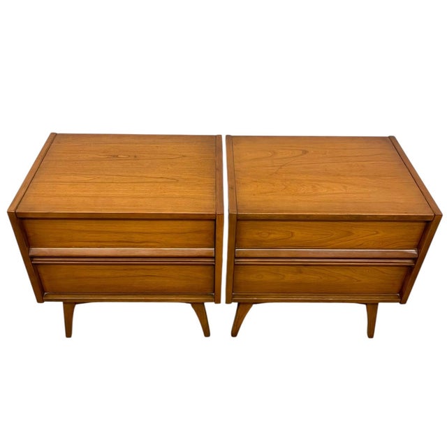 Vintage Mid-Century Modern Two-Drawer Nightstands - Matching Pair With Dovetailed Drawers, A Pair For Sale - Image 4 of 10