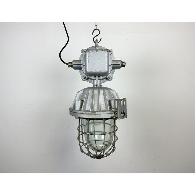 Large Industrial Cast Aluminium Cage Pendant Light, 1970s For Sale - Image 10 of 17