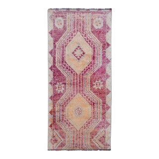 Vintage Faded Geometric Decorative Oushak Turkish Runner 2'9'' X 5'9'' For Sale