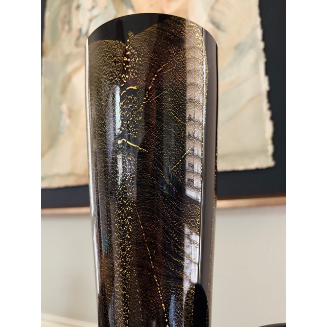 Pair of 1970s Theresienthal Black and Gold Art Glass Vases, Attributed For Sale - Image 9 of 14
