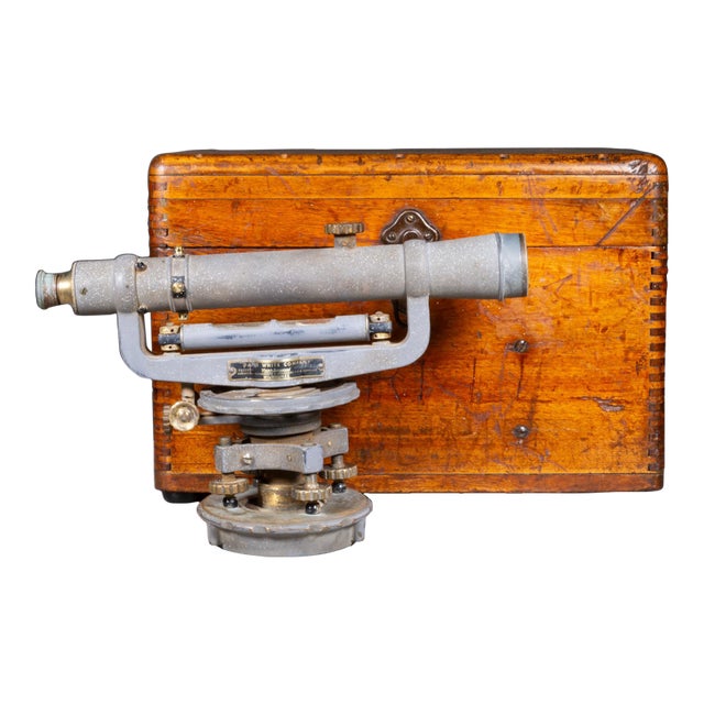 Vintage Transit Level Scope and Wooden Case, Circa 1950 For Sale