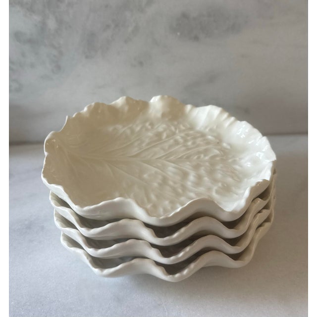 Ceramic Set of 4 White Ceramic Cabbage Leaf Plates For Sale - Image 7 of 10