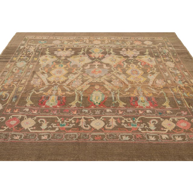 Brown Revival Handmade Wool Rug For Sale - Image 9 of 11