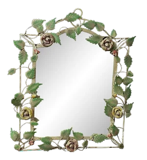 French Wrought Iron Mirror with Roses, 1970s