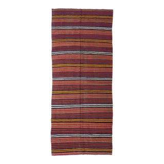 Striped Colorful Vintage Kilim Rug - 5`3" X 12`5" For Sale