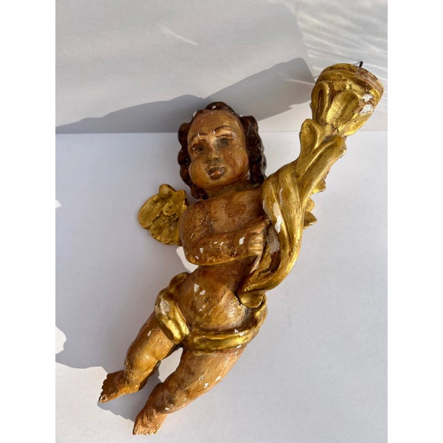 Spanish Painted & Gilt Wood Putti For Sale - Image 4 of 6