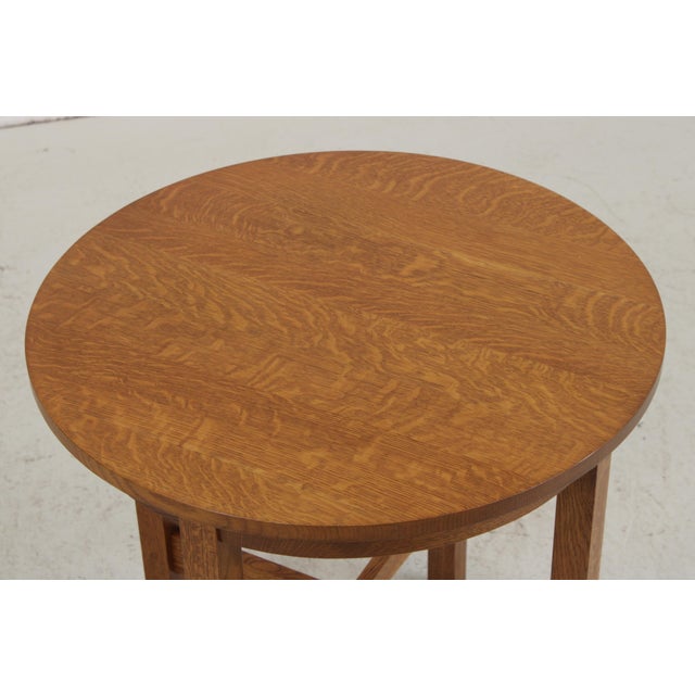 Stickley Stickley Mission Oak Arts & Crafts Round Lamp Table For Sale - Image 4 of 14