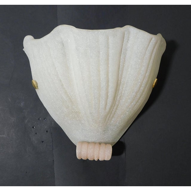 Vintage Italian wall light with satin frosted Murano glass shade in the shape of a shell with pink curl / Made in Italy,...