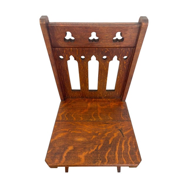 Antique Gothic Revival Oak X-Frame Accent Chair. For Sale - Image 10 of 10