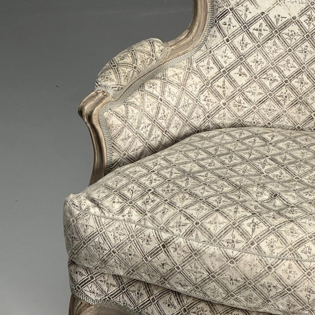 Louis XV Style, Bergère Chairs, Grey Painted Wood, Fabric, France, 1890 For Sale - Image 11 of 18