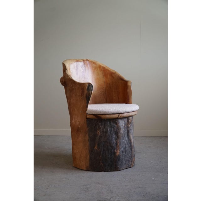 Brutalist Hand-Carved Stump Chair in Pine in the style of Wabi Sabi, Swedish, 1970s For Sale - Image 11 of 18