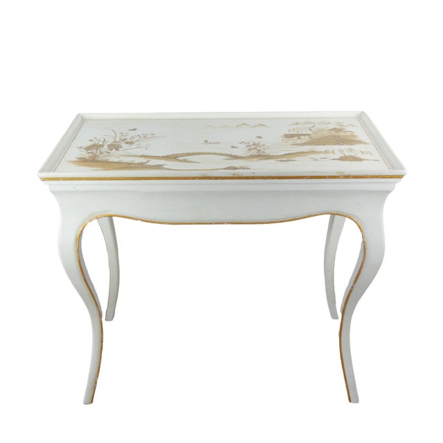 Elegant Chippendale Style White Gilt Side Table, Sofa Side Table. For Sale - Image 4 of 11